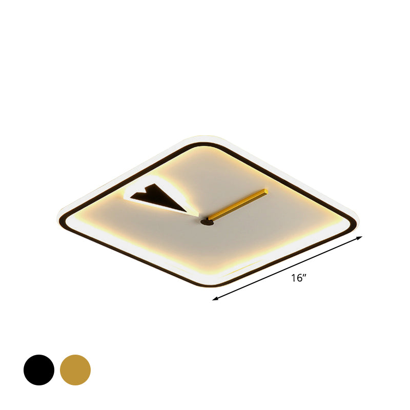 Round/Square Flushmount with Clock Design Modernist Acrylic LED Bedroom Flush Lighting in Black/Gold Clearhalo 'Ceiling Lights' 'Close To Ceiling Lights' 'Close to ceiling' 'Flush mount' Lighting' 1194695