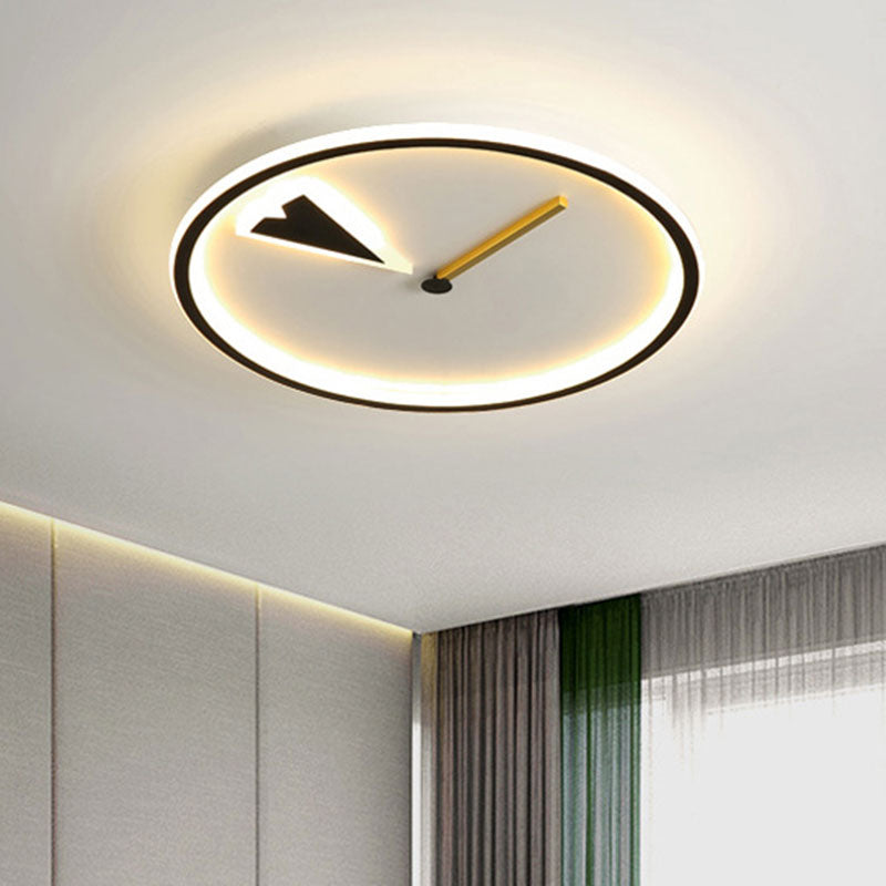 Round/Square Flushmount with Clock Design Modernist Acrylic LED Bedroom Flush Lighting in Black/Gold Clearhalo 'Ceiling Lights' 'Close To Ceiling Lights' 'Close to ceiling' 'Flush mount' Lighting' 1194702