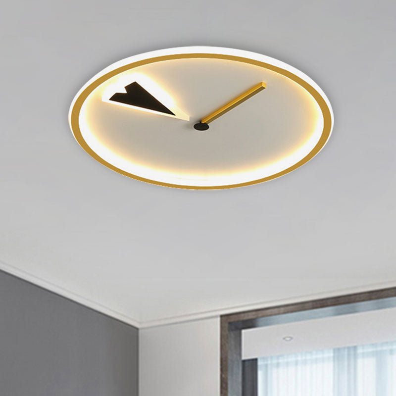 Round/Square Flushmount with Clock Design Modernist Acrylic LED Bedroom Flush Lighting in Black/Gold Clearhalo 'Ceiling Lights' 'Close To Ceiling Lights' 'Close to ceiling' 'Flush mount' Lighting' 1194707