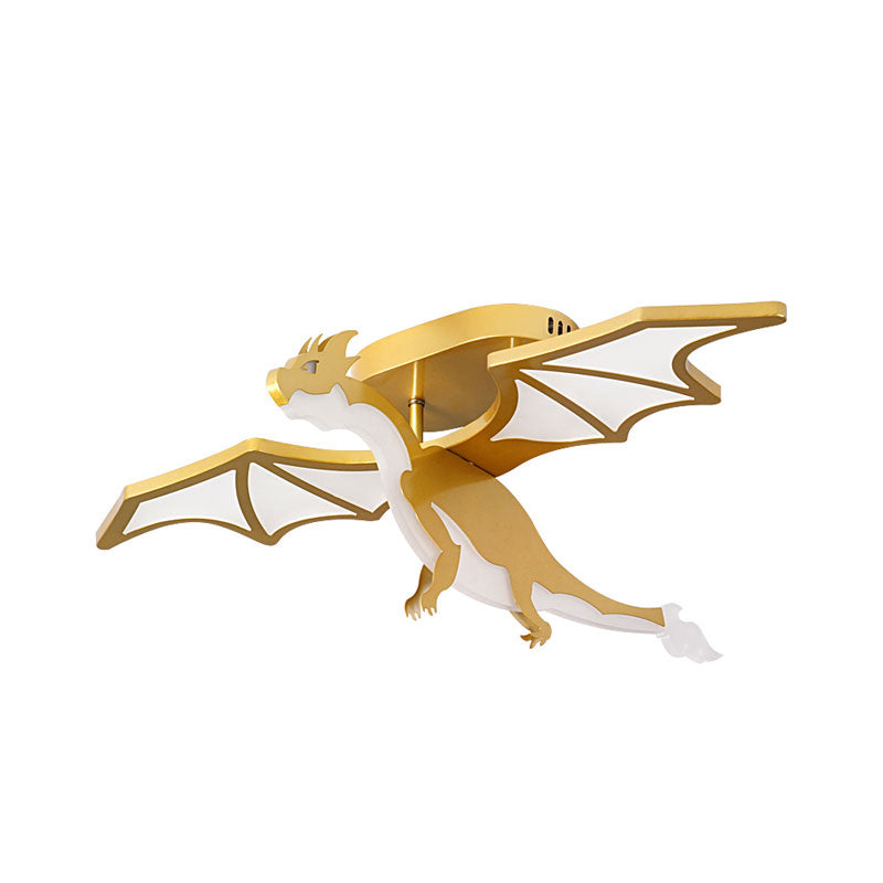 Cartoon Pterosaur Shape Flush Lighting Metal Kids Bedroom LED Semi Flush Lamp in Gold Clearhalo 'Ceiling Lights' 'Close To Ceiling Lights' 'Close to ceiling' 'Semi-flushmount' Lighting' 1194711