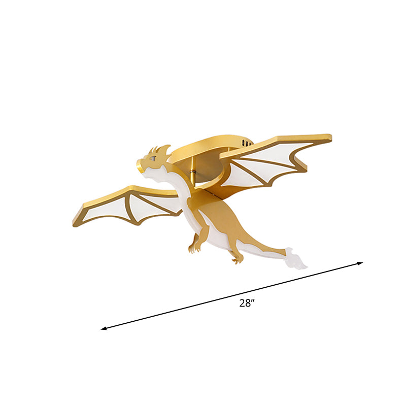 Cartoon Pterosaur Shape Flush Lighting Metal Kids Bedroom LED Semi Flush Lamp in Gold Clearhalo 'Ceiling Lights' 'Close To Ceiling Lights' 'Close to ceiling' 'Semi-flushmount' Lighting' 1194712