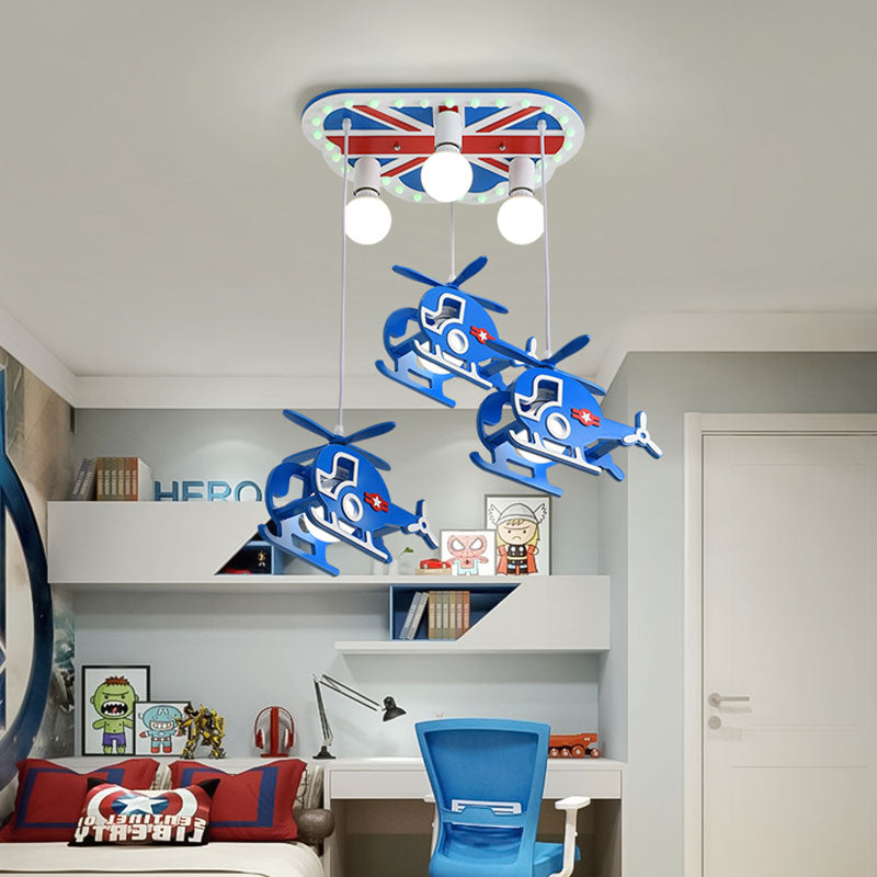 Metallic Helicopter Multi-Pendant Cartoon 6 Bulbs Hanging Ceiling Light in Blue for Kids Room Clearhalo 'Ceiling Lights' 'Pendant Lights' 'Pendants' Lighting' 1194717