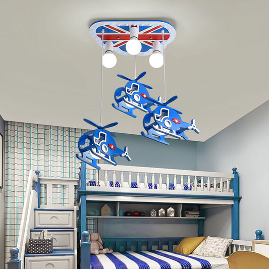 Metallic Helicopter Multi-Pendant Cartoon 6 Bulbs Hanging Ceiling Light in Blue for Kids Room Clearhalo 'Ceiling Lights' 'Pendant Lights' 'Pendants' Lighting' 1194718