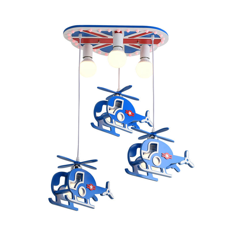 Metallic Helicopter Multi-Pendant Cartoon 6 Bulbs Hanging Ceiling Light in Blue for Kids Room Clearhalo 'Ceiling Lights' 'Pendant Lights' 'Pendants' Lighting' 1194719