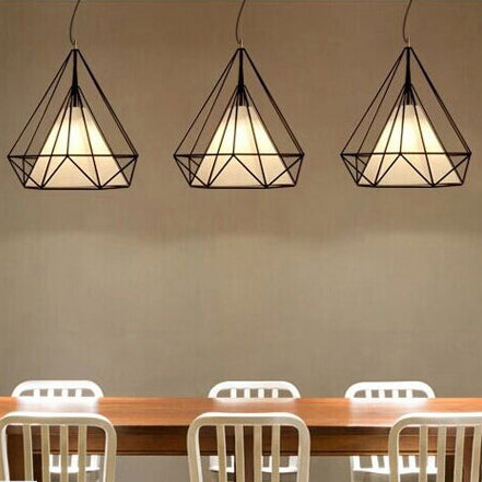 Black Wire Cage Hanging Pendant with Fabric Shade Metal Modern 1 Light Pendant Lamp for Dining Room Black Clearhalo 'Ceiling Lights' 'Modern Pendants' 'Modern' 'Pendant Lights' 'Pendants' Lighting' 119484