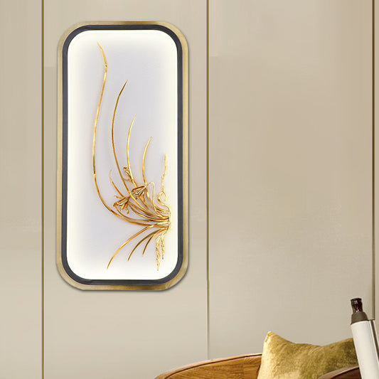 Rectangle Bamboo Leaf Wall Light Chinese Style Metallic LED Gold Wall Mural Lamp for Corridor Clearhalo 'Wall Lamps & Sconces' 'Wall Lights' Lighting' 1194871