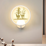 Circular Shaped Acrylic Elk and Tree Wall Light Nordic Style LED White Wall Mural Lamp for Bedroom White Clearhalo 'Cast Iron' 'Glass' 'Industrial' 'Modern wall lights' 'Modern' 'Tiffany' 'Traditional wall lights' 'Wall Lamps & Sconces' 'Wall Lights' Lighting' 1194908