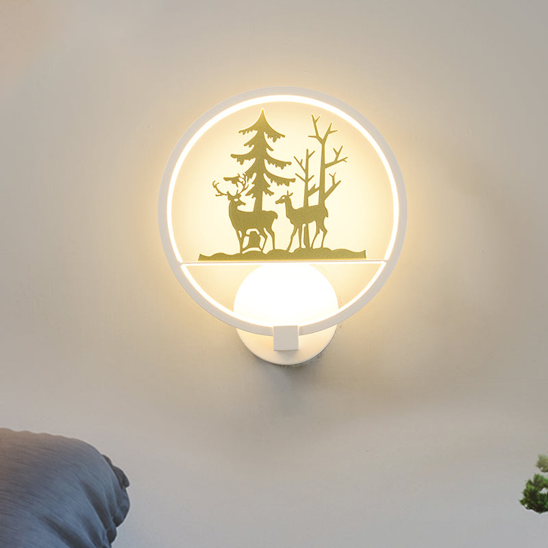 Circular Shaped Acrylic Elk and Tree Wall Light Nordic Style LED White Wall Mural Lamp for Bedroom Clearhalo 'Cast Iron' 'Glass' 'Industrial' 'Modern wall lights' 'Modern' 'Tiffany' 'Traditional wall lights' 'Wall Lamps & Sconces' 'Wall Lights' Lighting' 1194909
