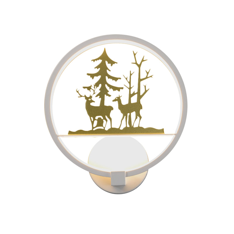 Circular Shaped Acrylic Elk and Tree Wall Light Nordic Style LED White Wall Mural Lamp for Bedroom Clearhalo 'Cast Iron' 'Glass' 'Industrial' 'Modern wall lights' 'Modern' 'Tiffany' 'Traditional wall lights' 'Wall Lamps & Sconces' 'Wall Lights' Lighting' 1194910