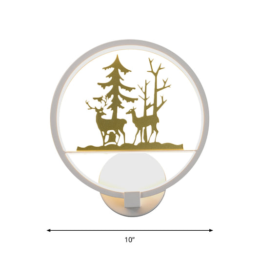 Circular Shaped Acrylic Elk and Tree Wall Light Nordic Style LED White Wall Mural Lamp for Bedroom Clearhalo 'Cast Iron' 'Glass' 'Industrial' 'Modern wall lights' 'Modern' 'Tiffany' 'Traditional wall lights' 'Wall Lamps & Sconces' 'Wall Lights' Lighting' 1194911