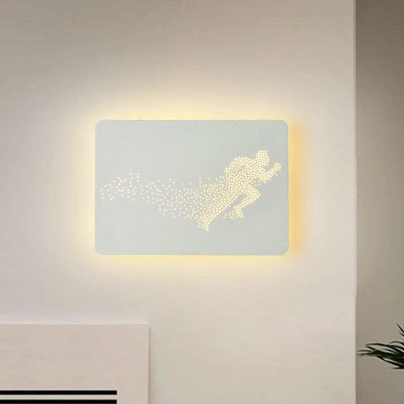 White/Black Rectangle Wall Lighting Idea Minimalist LED Acrylic Wall Mural Lamp with Running Man Pattern White Clearhalo 'Cast Iron' 'Glass' 'Industrial' 'Modern wall lights' 'Modern' 'Tiffany' 'Traditional wall lights' 'Wall Lamps & Sconces' 'Wall Lights' Lighting' 1194916