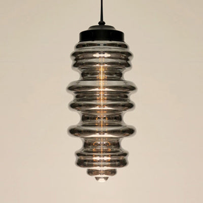 Contemporary 1 Light Pendant Light with White/Amber/Smoke Glass Shade Black Ribbed Hanging Ceiling Lamp Smoke Gray Clearhalo 'Ceiling Lights' 'Glass shade' 'Glass' 'Modern Pendants' 'Modern' 'Pendant Lights' 'Pendants' Lighting' 119493