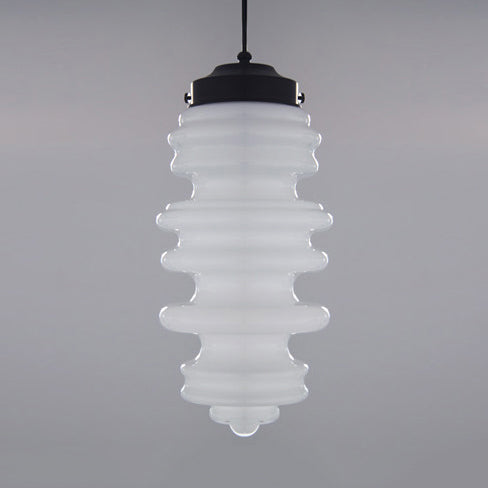 Contemporary 1 Light Pendant Light with White/Amber/Smoke Glass Shade Black Ribbed Hanging Ceiling Lamp White Clearhalo 'Ceiling Lights' 'Glass shade' 'Glass' 'Modern Pendants' 'Modern' 'Pendant Lights' 'Pendants' Lighting' 119494