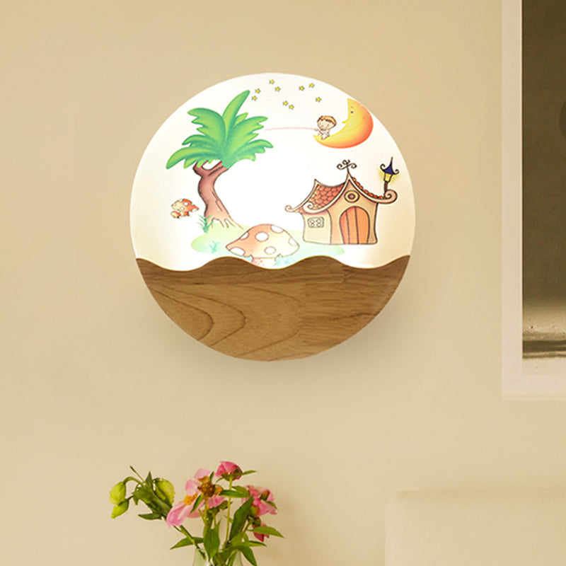 Wood Rounded House and Tree Wall Light Simple Style LED Acrylic Wall Mural Lamp for Corridor Wood Clearhalo 'Wall Lamps & Sconces' 'Wall Lights' Lighting' 1194941