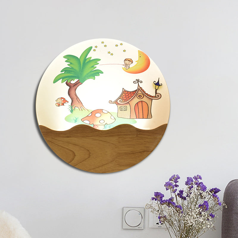 Wood Rounded House and Tree Wall Light Simple Style LED Acrylic Wall Mural Lamp for Corridor Clearhalo 'Wall Lamps & Sconces' 'Wall Lights' Lighting' 1194942