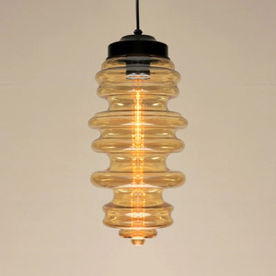 Contemporary 1 Light Pendant Light with White/Amber/Smoke Glass Shade Black Ribbed Hanging Ceiling Lamp Amber Clearhalo 'Ceiling Lights' 'Glass shade' 'Glass' 'Modern Pendants' 'Modern' 'Pendant Lights' 'Pendants' Lighting' 119495