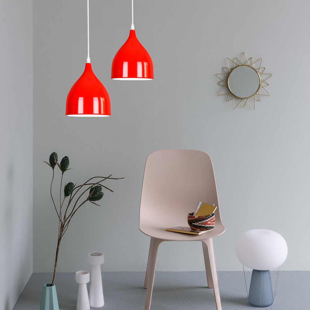 6.5"/10"/12" Wide Dome Pendant Ceiling Light Modern Metal 1 Light Black/White/Red Suspension Light Red Clearhalo 'Ceiling Lights' 'Modern Pendants' 'Modern' 'Pendant Lights' 'Pendants' Lighting' 119510