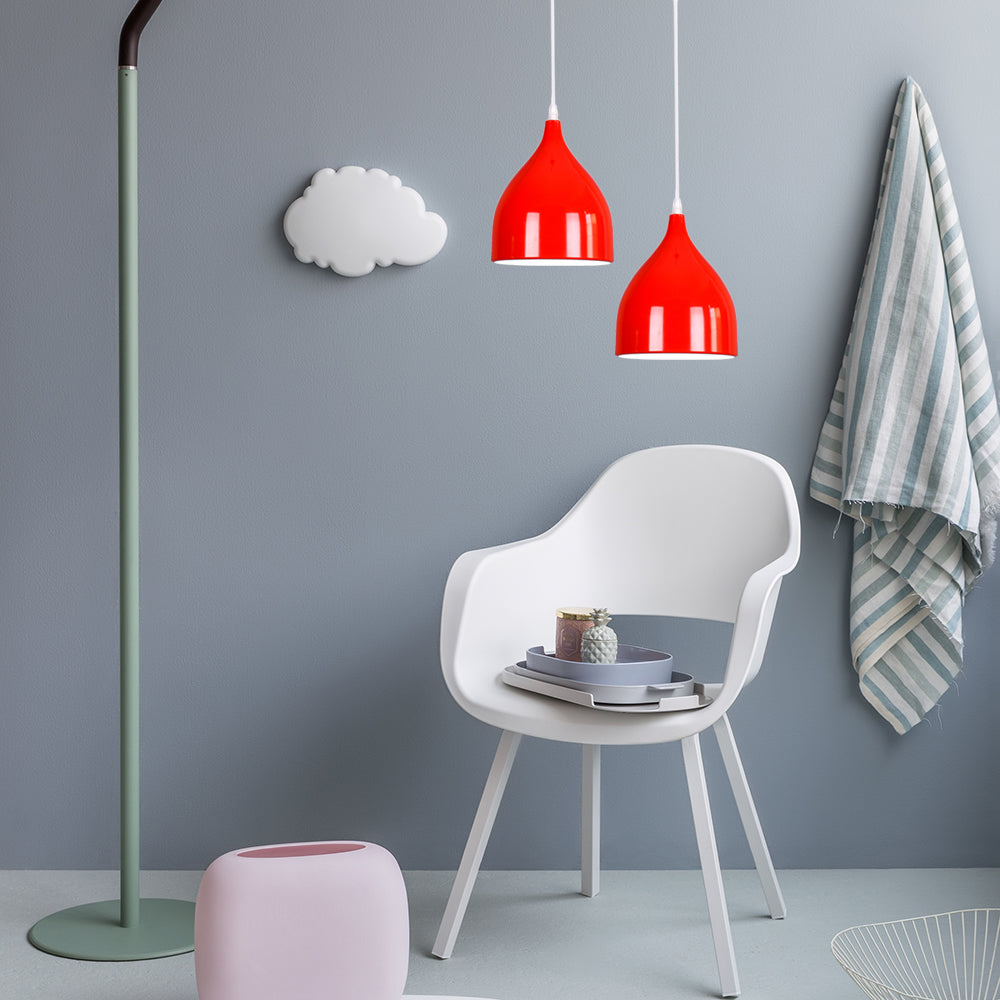 6.5"/10"/12" Wide Dome Pendant Ceiling Light Modern Metal 1 Light Black/White/Red Suspension Light Clearhalo 'Ceiling Lights' 'Modern Pendants' 'Modern' 'Pendant Lights' 'Pendants' Lighting' 119511