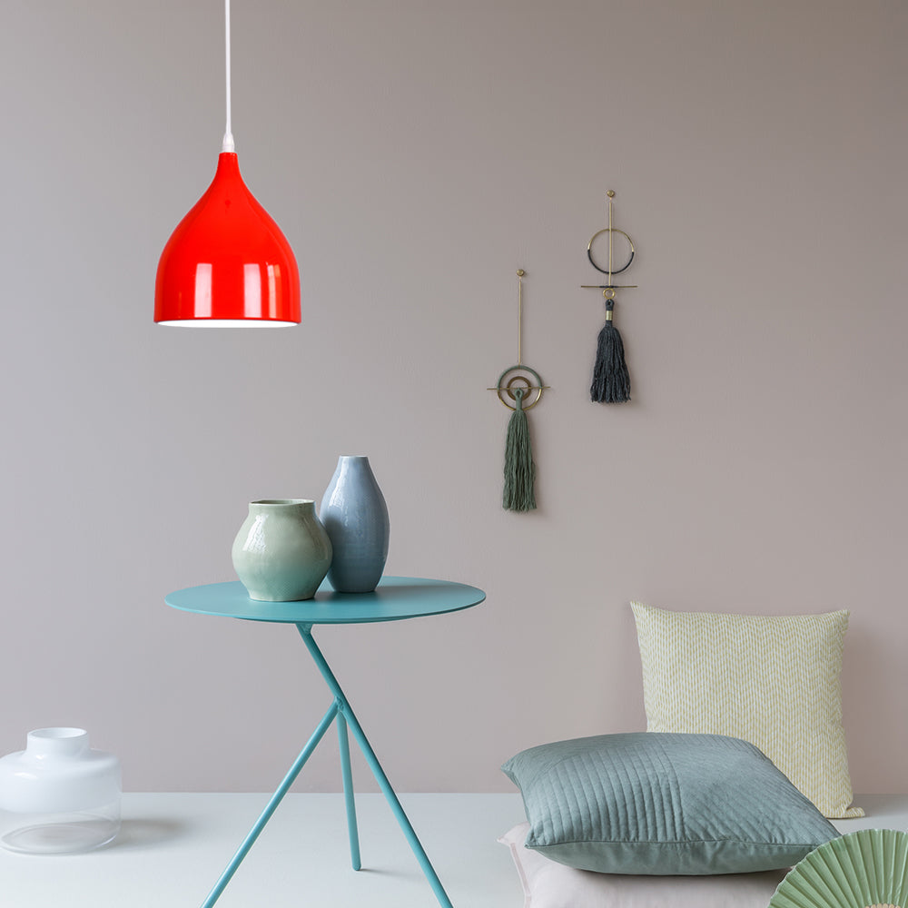 6.5"/10"/12" Wide Dome Pendant Ceiling Light Modern Metal 1 Light Black/White/Red Suspension Light Clearhalo 'Ceiling Lights' 'Modern Pendants' 'Modern' 'Pendant Lights' 'Pendants' Lighting' 119513