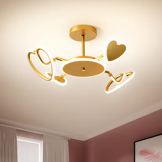 Metallic Loving Heart Semi-Flush Ceiling Light Nordic LED Gold Flush Mounted Lamp Fixture Gold Clearhalo 'Ceiling Lights' 'Close To Ceiling Lights' 'Close to ceiling' 'Semi-flushmount' Lighting' 1195147