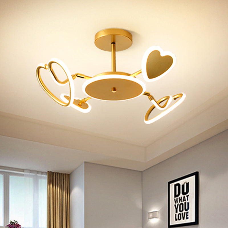 Metallic Loving Heart Semi-Flush Ceiling Light Nordic LED Gold Flush Mounted Lamp Fixture Clearhalo 'Ceiling Lights' 'Close To Ceiling Lights' 'Close to ceiling' 'Semi-flushmount' Lighting' 1195148