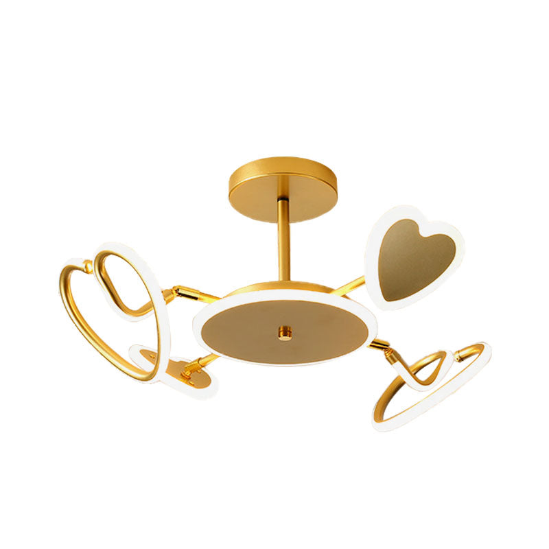 Metallic Loving Heart Semi-Flush Ceiling Light Nordic LED Gold Flush Mounted Lamp Fixture Clearhalo 'Ceiling Lights' 'Close To Ceiling Lights' 'Close to ceiling' 'Semi-flushmount' Lighting' 1195149