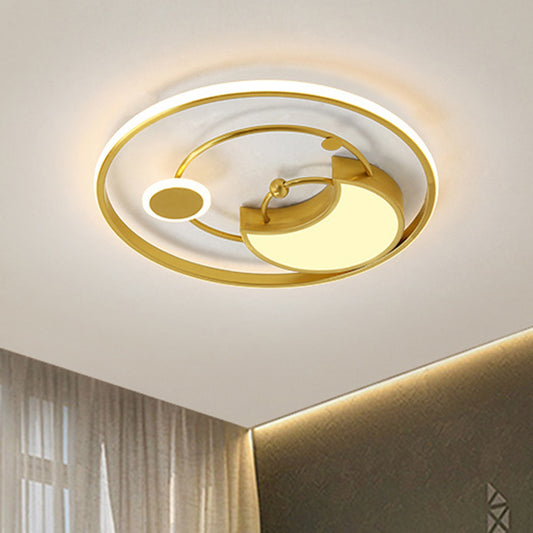 Acrylic Moon and Ring Flushmount Lamp Nordic Style LED Flush Light Fixture in Gold Gold Clearhalo 'Ceiling Lights' 'Close To Ceiling Lights' 'Close to ceiling' 'Flush mount' Lighting' 1195155