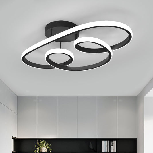 Twisted Frame Acrylic Semi Flush Lighting Nordic LED Black Ceiling Mounted Light Black Clearhalo 'Ceiling Lights' 'Close To Ceiling Lights' 'Close to ceiling' 'Semi-flushmount' Lighting' 1195159