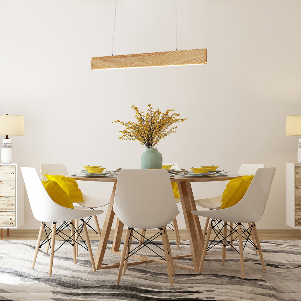 23"/35"/47" Wide Dining Room Pendant Light with Linear Wood Shade Beige LED Hanging Lamp in Warm/White Light Clearhalo 'Ceiling Lights' 'Pendant Lights' 'Pendants' Lighting' 119516