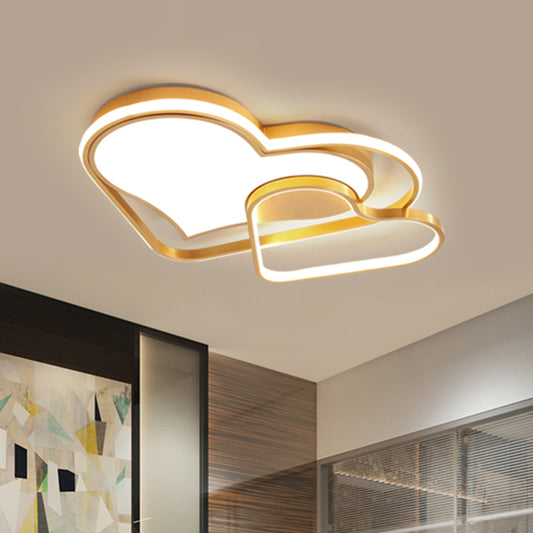 Dual Loving Heart Flush Lamp Fixture Nordic Style Metallic LED Gold Flush Mounted Light Gold Clearhalo 'Ceiling Lights' 'Close To Ceiling Lights' 'Close to ceiling' 'Flush mount' Lighting' 1195163