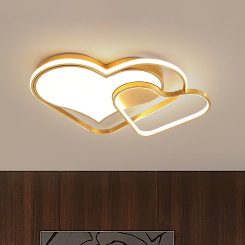 Dual Loving Heart Flush Lamp Fixture Nordic Style Metallic LED Gold Flush Mounted Light Clearhalo 'Ceiling Lights' 'Close To Ceiling Lights' 'Close to ceiling' 'Flush mount' Lighting' 1195164