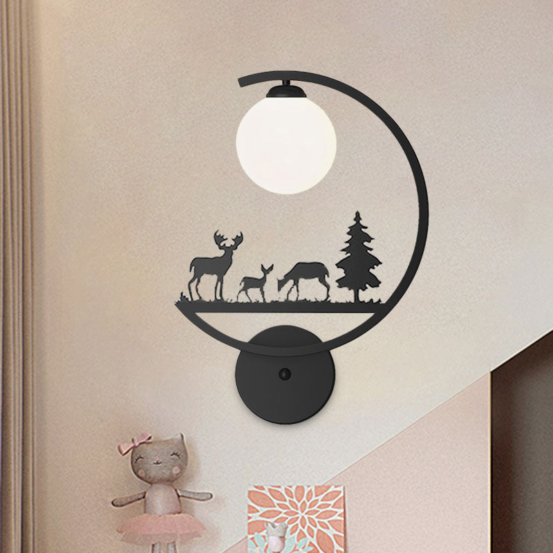 Animals Metallic Wall Sconce Lighting Nordic Single White/Black Finish Wall Lamp with C-Arm Black B Clearhalo 'Wall Lamps & Sconces' 'Wall Lights' Lighting' 1195203