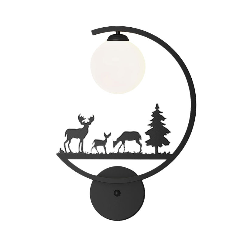 Animals Metallic Wall Sconce Lighting Nordic Single White/Black Finish Wall Lamp with C-Arm Clearhalo 'Wall Lamps & Sconces' 'Wall Lights' Lighting' 1195206