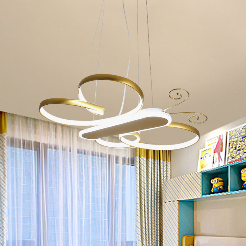 Cartoon Butterfly Frame Suspension Light Acrylic Kids Bedroom LED Chandelier Pendant Lamp in Gold/Pink Clearhalo 'Ceiling Lights' 'Chandeliers' Lighting' options 1195207