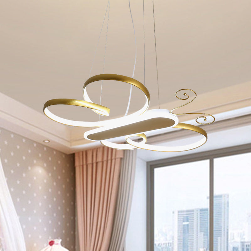 Cartoon Butterfly Frame Suspension Light Acrylic Kids Bedroom LED Chandelier Pendant Lamp in Gold/Pink Clearhalo 'Ceiling Lights' 'Chandeliers' Lighting' options 1195208