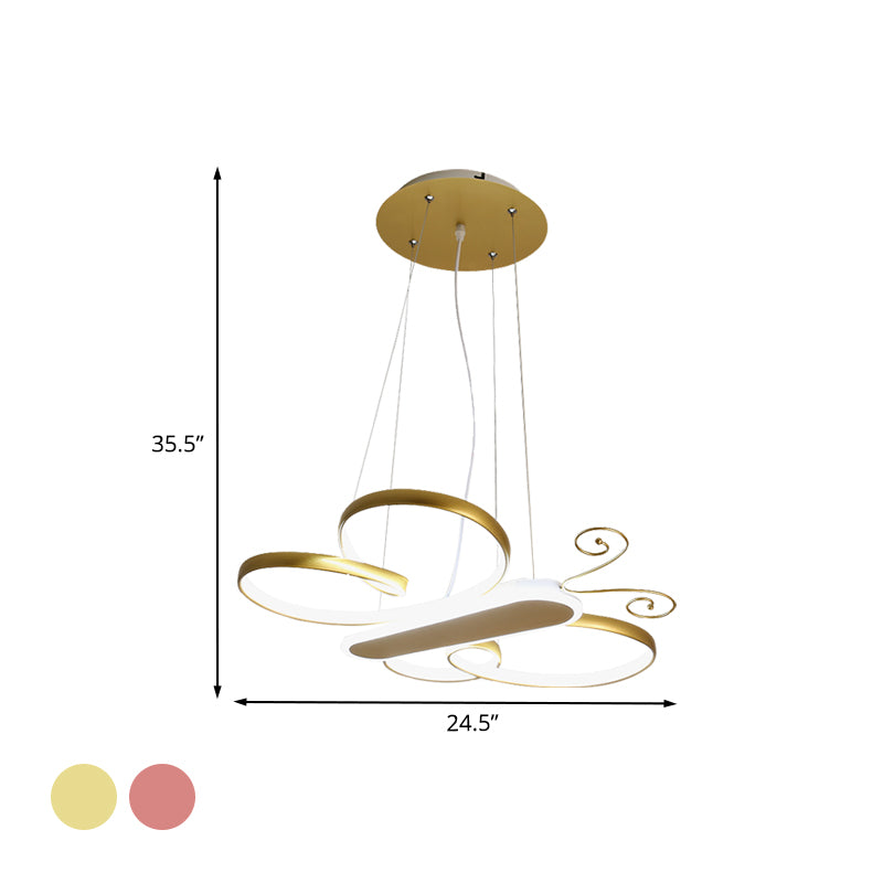 Cartoon Butterfly Frame Suspension Light Acrylic Kids Bedroom LED Chandelier Pendant Lamp in Gold/Pink Clearhalo 'Ceiling Lights' 'Chandeliers' Lighting' options 1195210