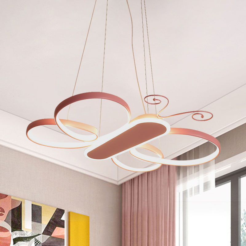 Cartoon Butterfly Frame Suspension Light Acrylic Kids Bedroom LED Chandelier Pendant Lamp in Gold/Pink Clearhalo 'Ceiling Lights' 'Chandeliers' Lighting' options 1195211