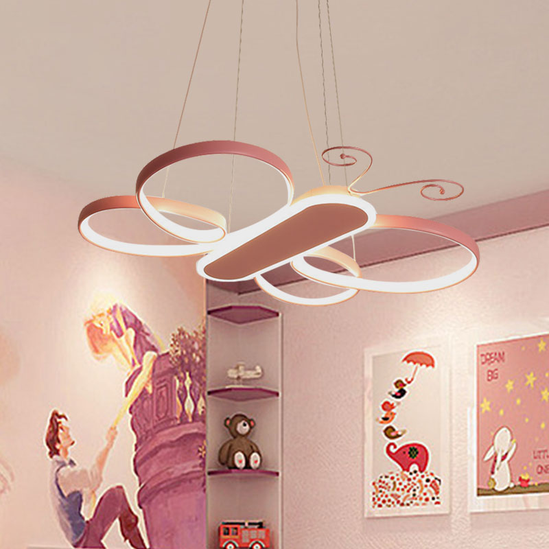 Cartoon Butterfly Frame Suspension Light Acrylic Kids Bedroom LED Chandelier Pendant Lamp in Gold/Pink Clearhalo 'Ceiling Lights' 'Chandeliers' Lighting' options 1195212