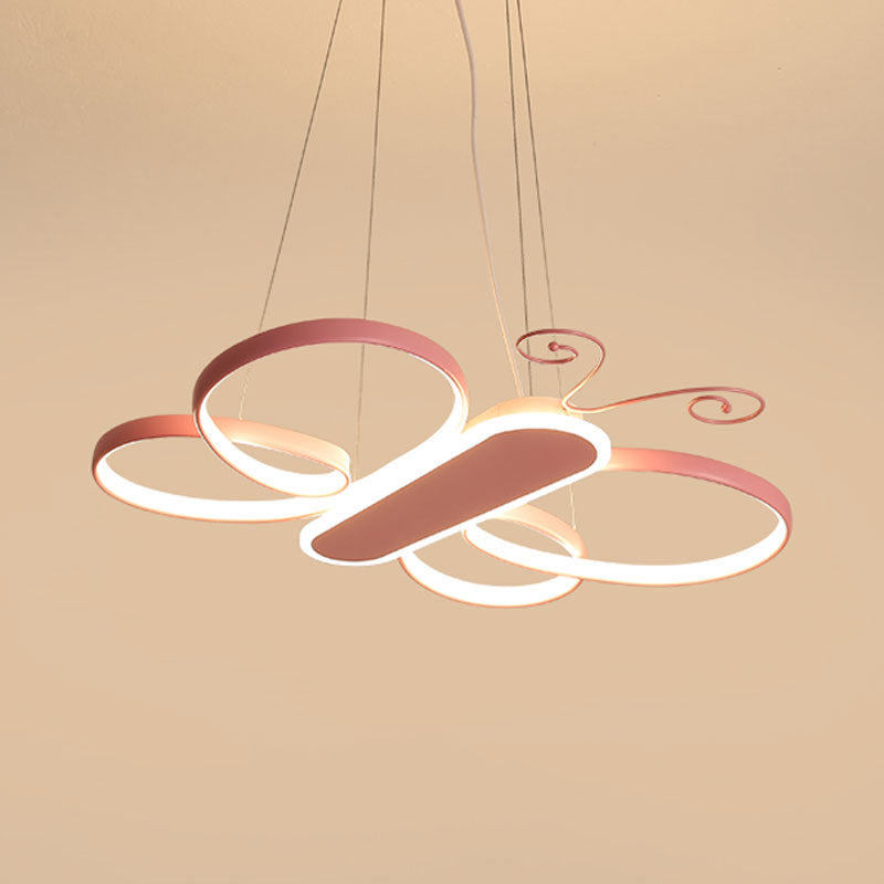 Cartoon Butterfly Frame Suspension Light Acrylic Kids Bedroom LED Chandelier Pendant Lamp in Gold/Pink Clearhalo 'Ceiling Lights' 'Chandeliers' Lighting' options 1195214