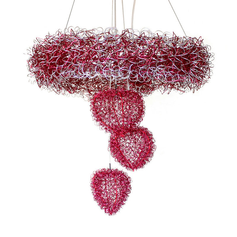 Loving Heart Pendant Chandelier Nordic Style Metal Wire 7 Heads Rose Red Pendulum Lighting Clearhalo 'Ceiling Lights' 'Chandeliers' Lighting' options 1195217