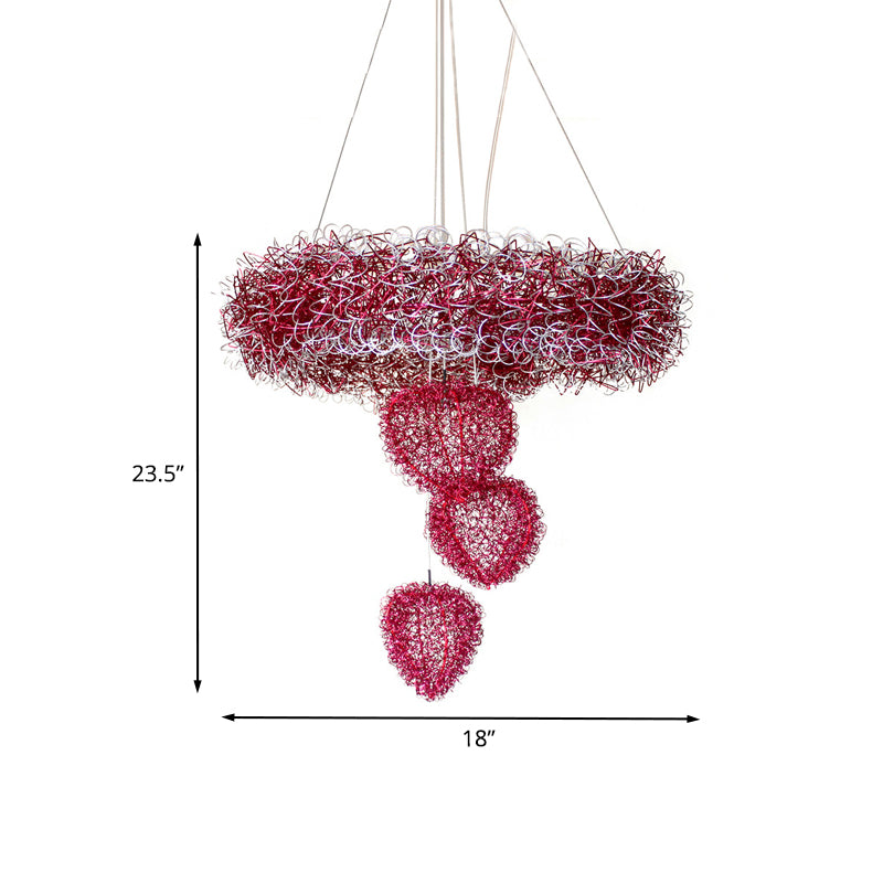 Loving Heart Pendant Chandelier Nordic Style Metal Wire 7 Heads Rose Red Pendulum Lighting Clearhalo 'Ceiling Lights' 'Chandeliers' Lighting' options 1195218