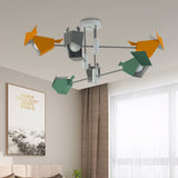 Metal Bird-Like Semi Flush Light Fixture Cartoon 6 Lights Grey-Yellow-Green Ceiling Mounted Lamp Clearhalo 'Ceiling Lights' 'Close To Ceiling Lights' 'Close to ceiling' 'Semi-flushmount' Lighting' 1195220