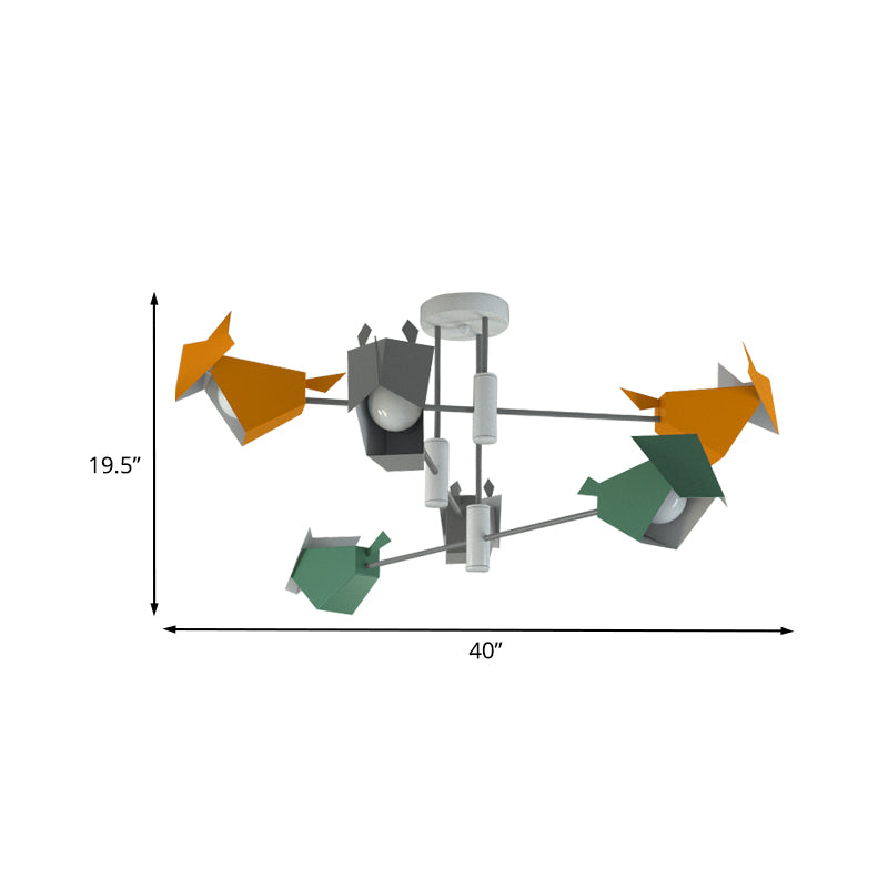 Metal Bird-Like Semi Flush Light Fixture Cartoon 6 Lights Grey-Yellow-Green Ceiling Mounted Lamp Clearhalo 'Ceiling Lights' 'Close To Ceiling Lights' 'Close to ceiling' 'Semi-flushmount' Lighting' 1195222