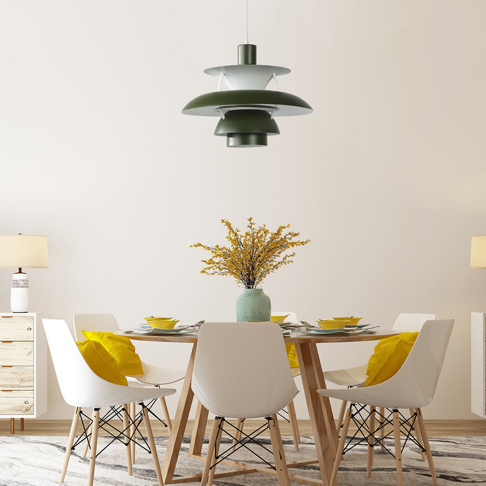 3 Layers Pendant Light with Flared Shade Macaron Style Aluminum 1 Light Black/Gray Hanging Lamp, 12"/16" Wide Dark Green Clearhalo 'Ceiling Lights' 'Modern Pendants' 'Modern' 'Pendant Lights' 'Pendants' Lighting' 119523