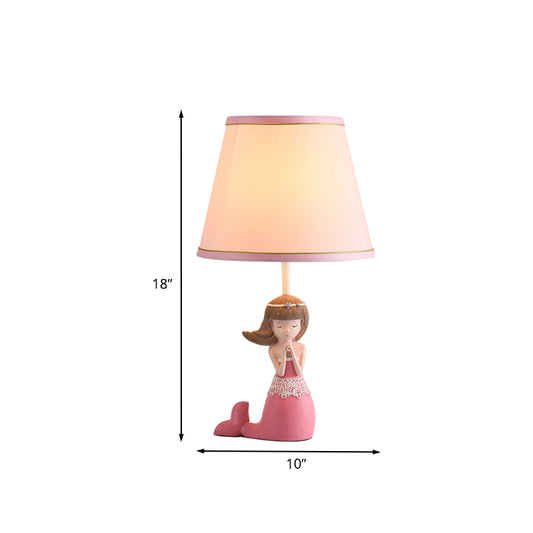 Cartoon Single Desk Light with Barrel Shade Fabric Pink Finish Girl Night Table Lamp Clearhalo 'Lamps' 'Table Lamps' Lighting' 1195230