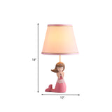 Cartoon Single Desk Light with Barrel Shade Fabric Pink Finish Girl Night Table Lamp Clearhalo 'Lamps' 'Table Lamps' Lighting' 1195230