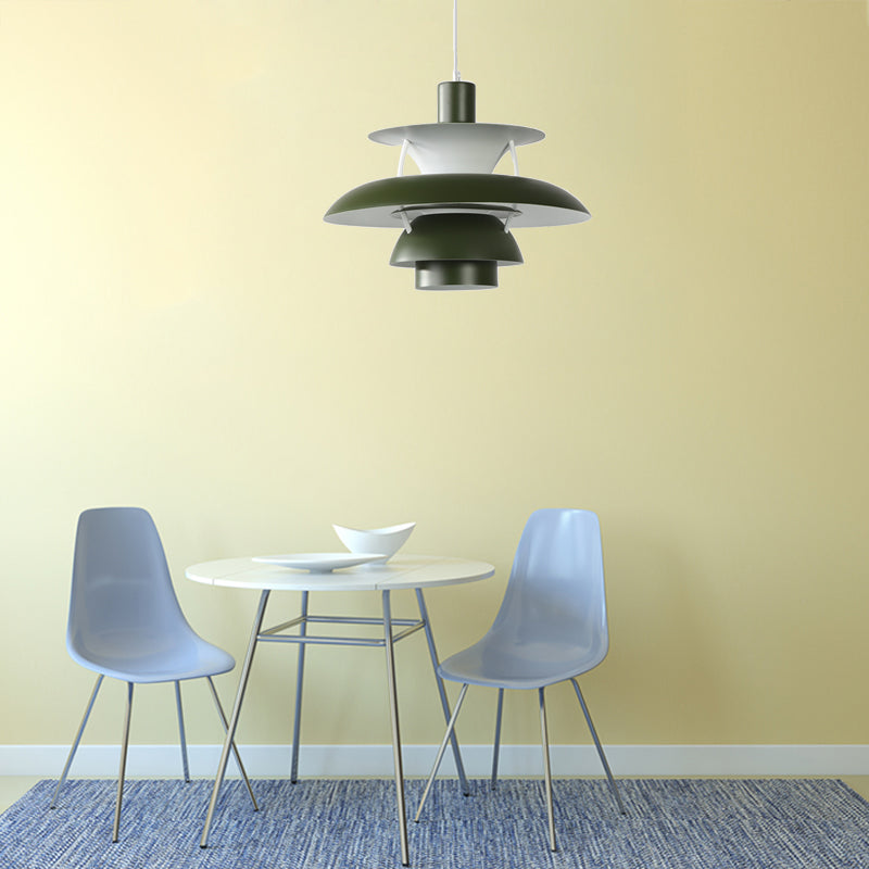 3 Layers Pendant Light with Flared Shade Macaron Style Aluminum 1 Light Black/Gray Hanging Lamp, 12"/16" Wide Clearhalo 'Ceiling Lights' 'Modern Pendants' 'Modern' 'Pendant Lights' 'Pendants' Lighting' 119524