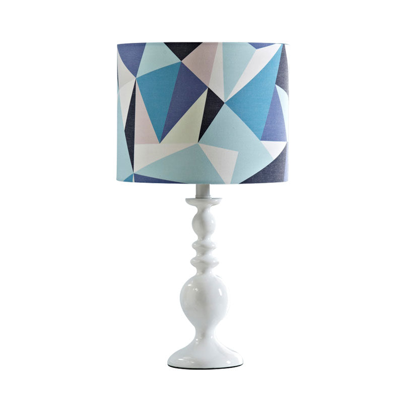 Drum Shade Night Table Light Kids Fabric 1 Head Pink/Blue Nightstand Lamp with Geometric Pattern Clearhalo 'Lamps' 'Table Lamps' Lighting' 1195249
