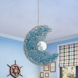 Blue Finish Moon Shaped Suspension Light Nordic Style 1 Bulb Metal Wire Pendulum Lamp Clearhalo 'Ceiling Lights' 'Pendant Lights' 'Pendants' Lighting' 1195255