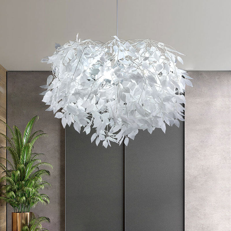 Metal Branching Ceiling Hang Fixture Nordic-Style Single White Finish Pendant with Leaf Deco Clearhalo 'Ceiling Lights' 'Pendant Lights' 'Pendants' Lighting' 1195259